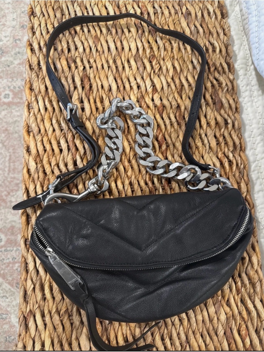 Rebecca Minkoff Black Leather Crossbody with Silver Chain